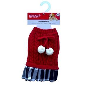 Friends Forever Sweater Plaid Skirted Winter Dog Outfit Red/Blk/White XS NWT